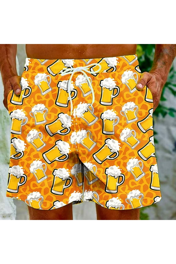 Beer Festival Mens Summer Swim Trunks Quick Dry Funny Print Casual Beach Shorts with No Lining Swimming Sports Running 2026