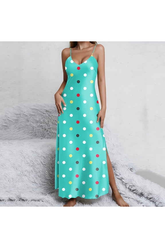 Boho Maxi Dress for Women Summer Spaghetti Strap V Neck Polka Dot Flowy Long Beach Vacation Sundress 2026