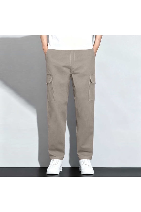 Button Waist Cargo Pants for Men Solid Pockets Durable Cotton Daily for Outdoor Construction Gardening Landscaping Heavy Duty Work