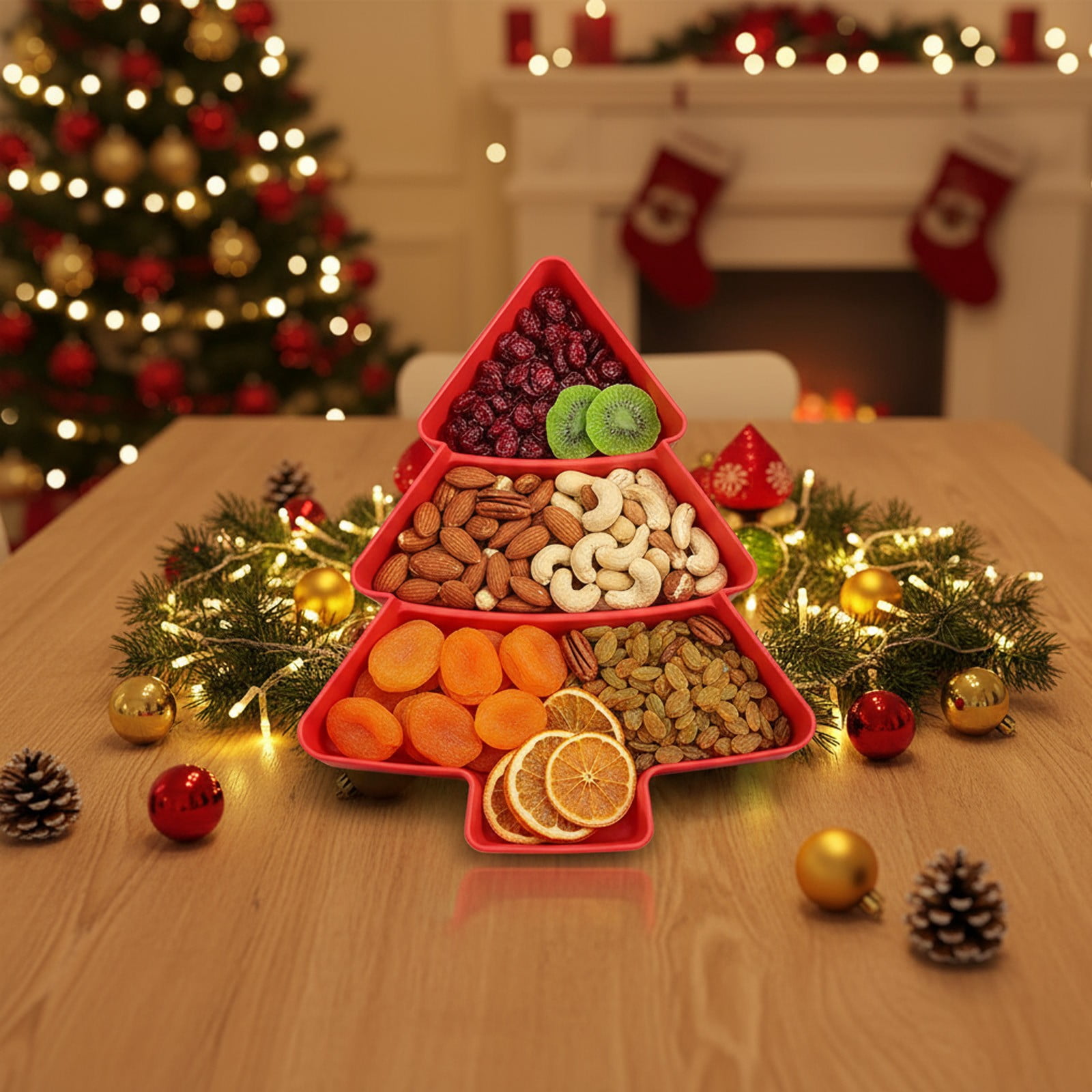 Snac Chocolate Nuoqisi Christmas Tree Snack Serving Tray 3 Grids Tree Shaped Plates ...