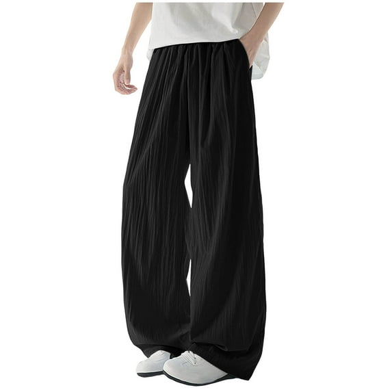 Nuoqisi Drawstring Elastic Low Waist Flowy Palazzo Pants for Men with Pockets Casual Loose Pant Spring Summer Outfits