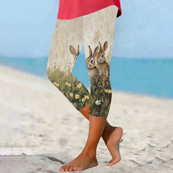 Nuoqisi Easter Novelty Girls' Yoga Capri Pants Full Length Athletic Trousers High Waist Tummy Slim Fitted Fashion Control