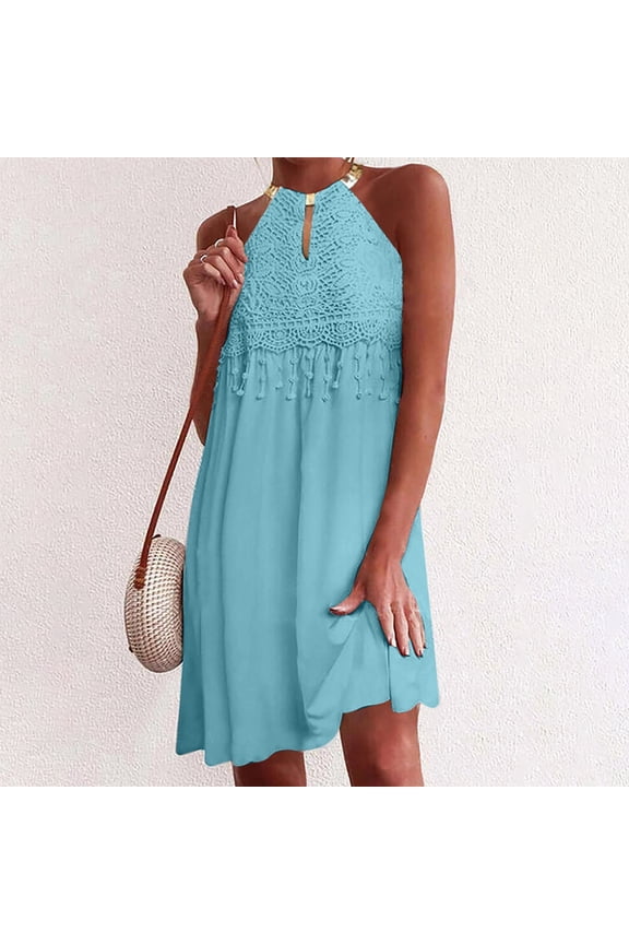 Fashion Halter Print Casual A-Line Dress&nbsp;- Versatile Flowy Design for Daytime Outings and Easy Summer Wear