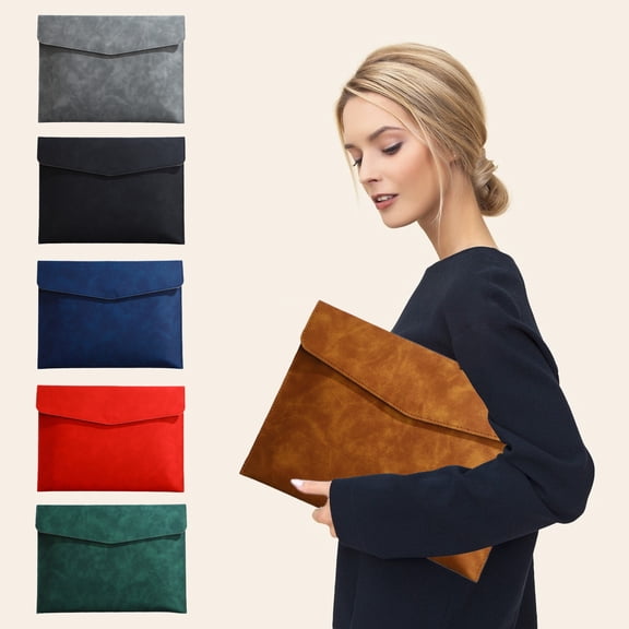 Nuoqisi File Folder, PU Leather A5 Document Holder File Organizer Filing Envelope Portfolio Case Tablet Sleeve with Magnetic Snap Closure for Home Office Stationery, Black