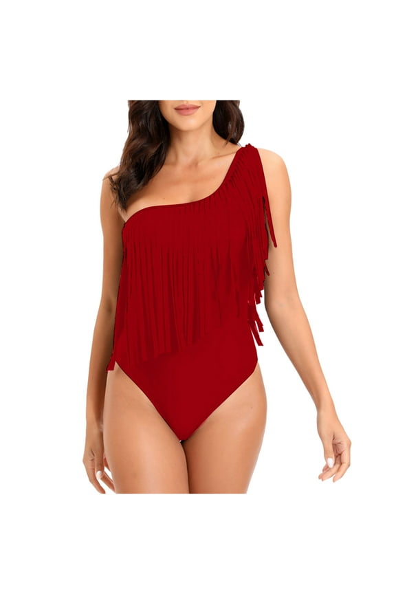 Fringe One-Shoulder Tie Bikini with Soft Support - Bohemian Design for Festival Inspired Beach Style and Summer Fun
