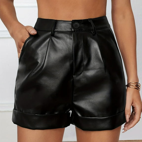 Nuoqisi Leather Shorts for Women with Pockets – Stylish & Comfortable, Trendy Causal Faux Leather Shorts Dance Bar Party 2026