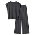 thumbnail image 1 of Nuoqisi Lounge Sets for Women Two Piece Outfits Knit Cap Sleeve Tops Wide Leg Pleated Pants Casual Dressy Sweater Sets, 1 of 2