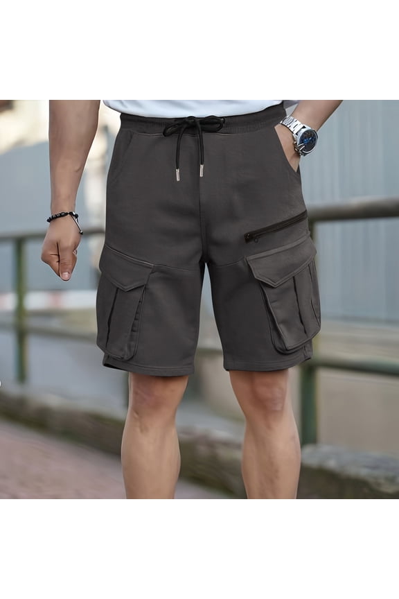 Men Solid Color Casual Exercise Fashion Cargo Pants Drawstring Elastic Waist Straight Leg Pockets Breathable Pants