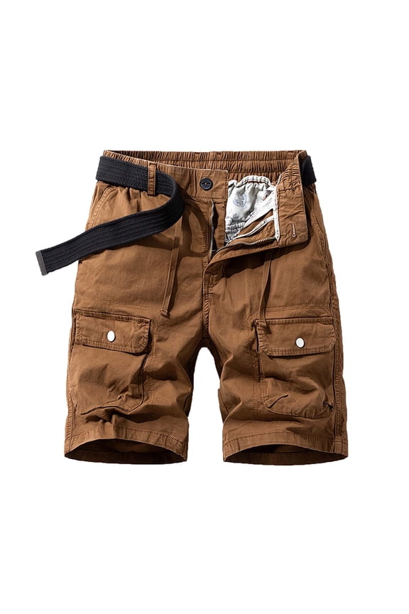 Men's Button Zipper Beach Cargo Mid-Length Shorts - Casual Swim Trunks with Pockets