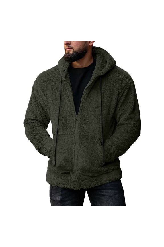 Men's Fall Winter Double Face Knit Cardigan Pocket Zip Solid Color Sweater Hooded Casual Jacket for Winter Green XL