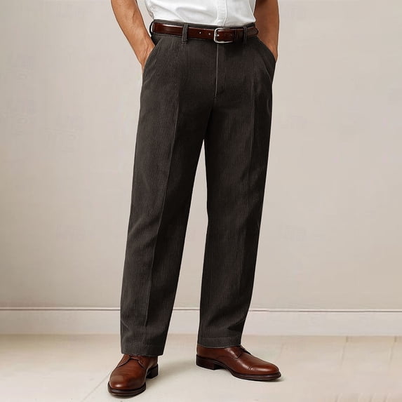 Nuoqisi Men's Fashion Corduroy Solid Color Button Pocket Casual Trousers Long Pants Coffee 38
