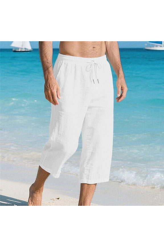 Men's Loose Casual Solid Color Drawstring Capris With Pocket