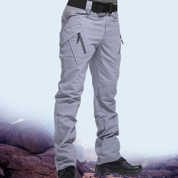 Nuoqisi Men's Multi-Pocket Outdoor Stretch Waterproof Cargo Pants - All-Weather Functional Trousers for Hiking, Work and Adventure Activities