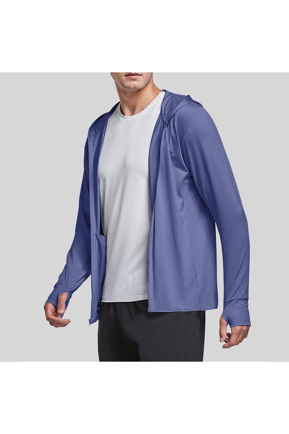 Men's Outdoor Sun Protection with Arm Sleeves Sports Fitness Pocket Zip Hooded Casual Jacket for Men Purple L