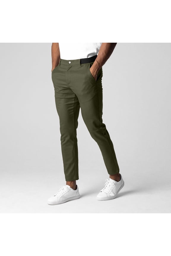 Men's Solid Color Elastic Tight Fitting Small Foot Casual Breathable Pants Army Green XXL