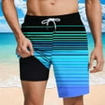 thumbnail image 1 of Nuoqisi Men's Swim Trunks with Compression Liner Loose Fitted Drawstring Stretch Elastic Waist Stripe Bathing Suit Beach Swimsuits, 1 of 6