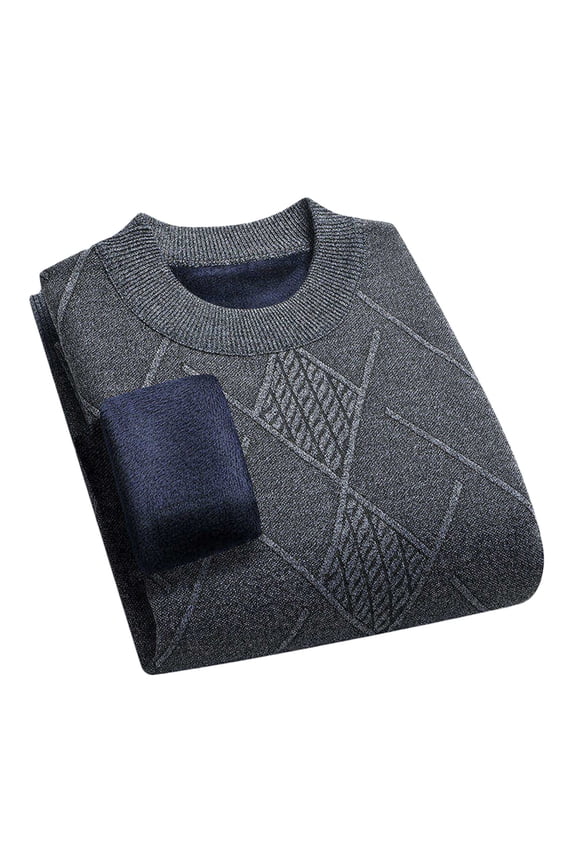 Men's Warm Lined Base Layer Knit Sweater for Elderly Winter Warm Top Crew Neck Sweater Cozy Soft Gray L