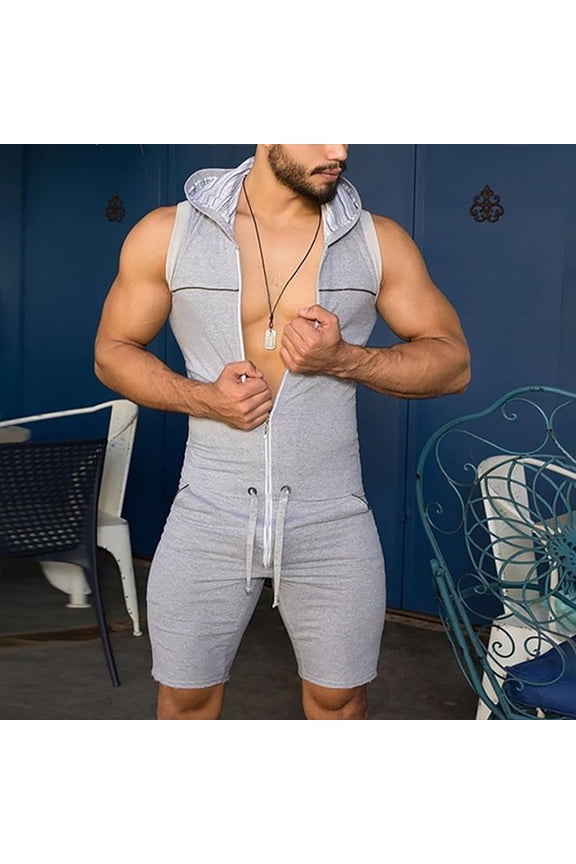 Men's Workout Tracksuit Jumpsuit Sleeveless One Piece Romper Work Athletic Onesie Plus Size 2026