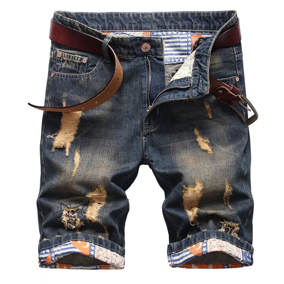 Nuoqisi Men's Zipper Fly Washed Distressed Denim Shorts - Casual Ripped Jean Bottoms for Summer Style
