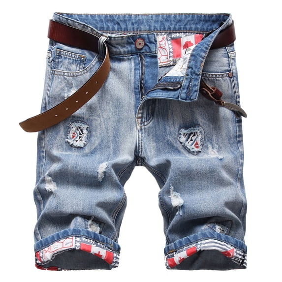 Nuoqisi Men's Zipper Fly Washed Distressed Denim Shorts - Casual Ripped Jean Bottoms for Summer Style