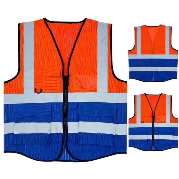 Nuoqisi Men's Zipper Pocket Mesh High Visibility Reflective Safety Vest - Construction Site Traffic Protection, Sleeveless Work Jacket for Night Safety