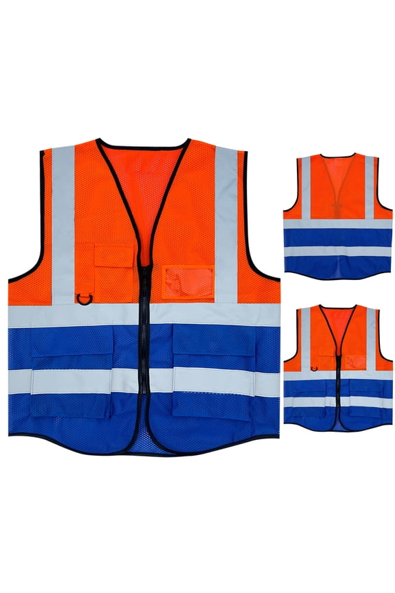 Men's Zipper Pocket Mesh High Visibility Reflective Safety Vest - Construction Site Traffic Protection, Sleeveless Work Jacket for Night Safety