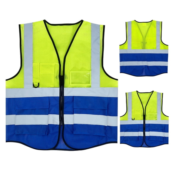 Nuoqisi Men's Zipper Pocket Mesh High Visibility Reflective Safety Vest - Construction Site Traffic Protection, Sleeveless Work Jacket for Night Safety