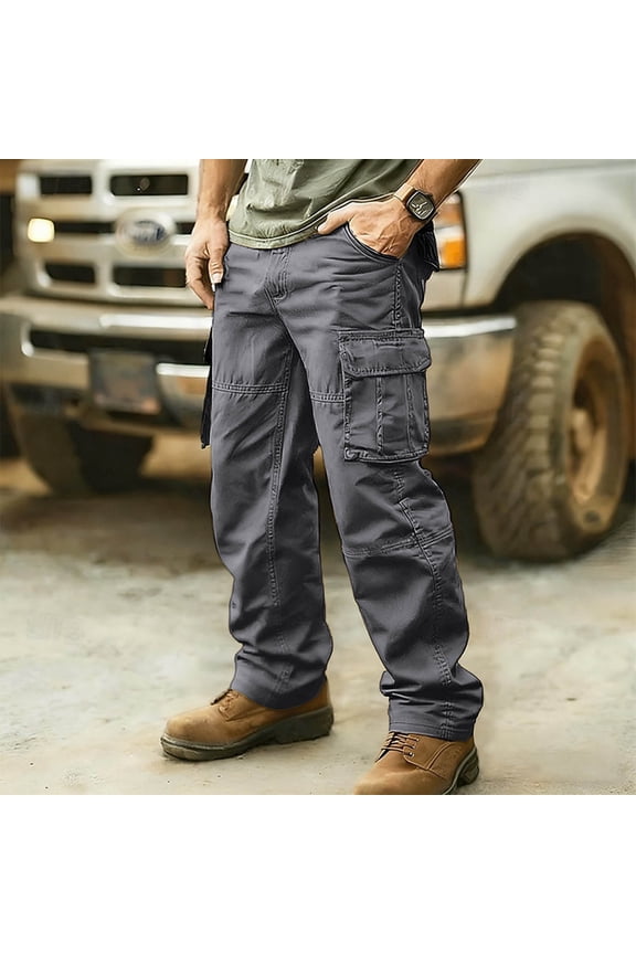 Mens Outdoor Velcro Pocket Zipper Solid Cargo Long Pants for Hiking Climbing Mountaineering Tactical Gear Survival Kit Outdoor Expedition Trip