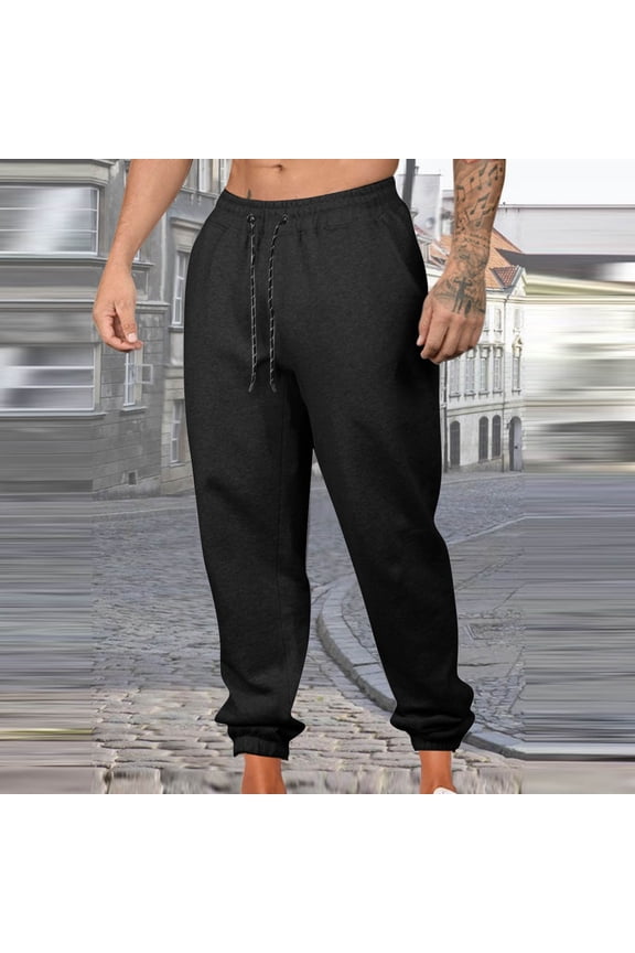 Mens Relaxed Fit Sport Pocket Elastic Waist Solid Color Trousers for Gym Running Training Workout Jogging Evening Stretch Comfortable Day Off