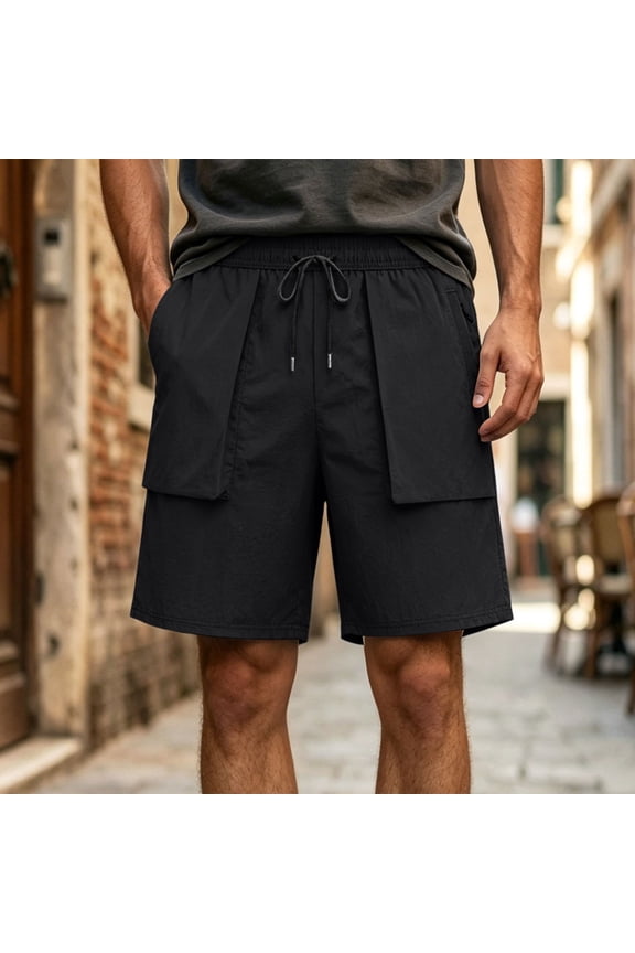Mens Solid Casual Athletic Stretch Waist Zipper Pocket Quick Dry Shorts for Gym Running Workout Training Jogging Crossfit Session Beach Vacation