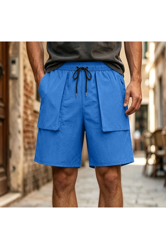 Mens Solid Casual Athletic Stretch Waist Zipper Pocket Quick Dry Shorts for Gym Running Workout Training Jogging Crossfit Session Beach Vacation