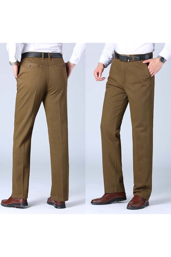 Mens Solid Pocket Straight Business Button Closure Side Pocket Solid Dress Pants Long for Office Work Meeting Daily Commute Church Wedding Event