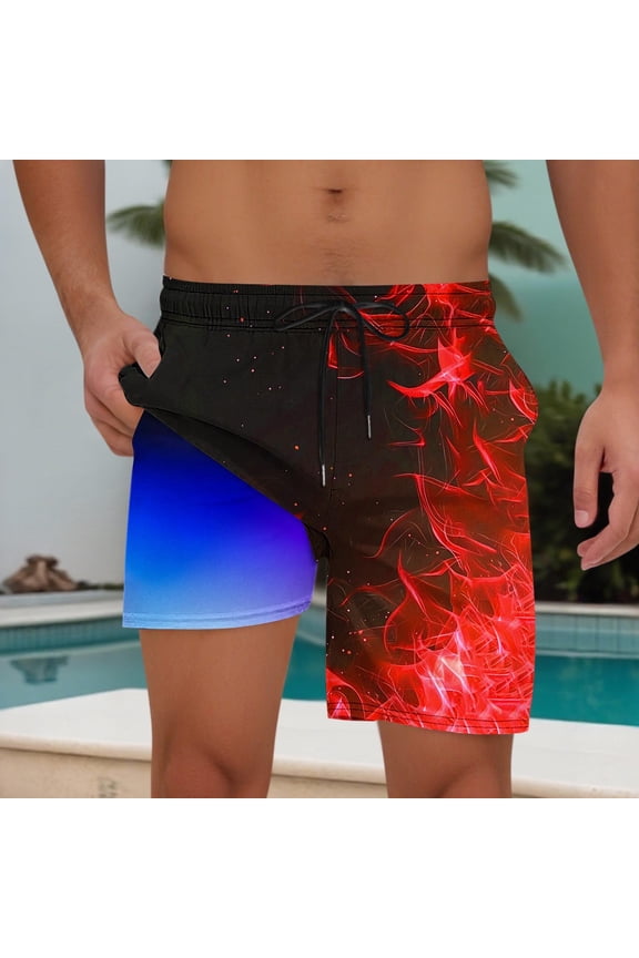 Mens Swim Bathing Trunks Soft Compression Liner no-Chafing Swimming Shorts Quick Dry Light Flame Printing Quality Swimsuit