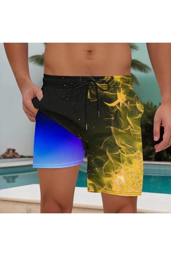 Mens Swim Bathing Trunks Soft Compression Liner no-Chafing Swimming Shorts Quick Dry Light Flame Printing Quality Swimsuit