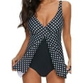 thumbnail image 1 of Nuoqisi One Piece Tankini Swimsuits for Women Tummy Control V-Neck Bathing Suit Tie Knot Flowing Swim Dress with Bottom, 1 of 8