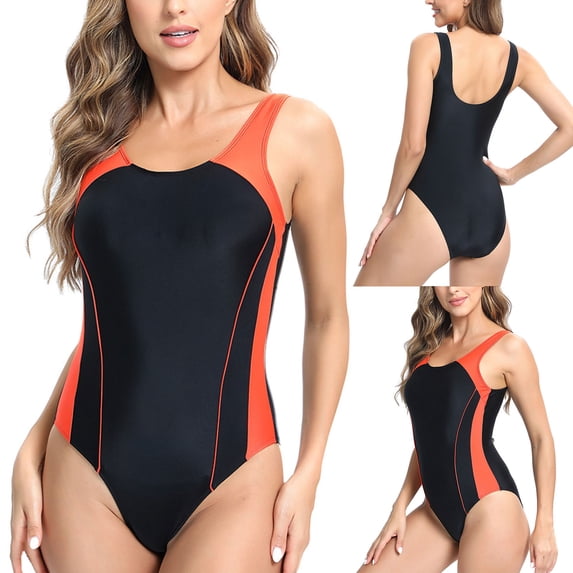 Nuoqisi Period Swimwear One Piece Leakproof Menstrual Swimsuit Racerback Color Block Bathing Suit for Teen Girls Women