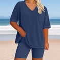thumbnail image 1 of Nuoqisi Plus Size Two Piece Outfits for Women Summer Oversized Workout V Neck T Shirts Biker Shorts Matching Sets, 1 of 6