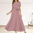 thumbnail image 1 of Nuoqisi Round Neck Short Sleeve Tie-Front Beach Polka Dot Print Knee-Length Dress - Casual Midi Dress with Polka Dot Pattern, 1 of 5