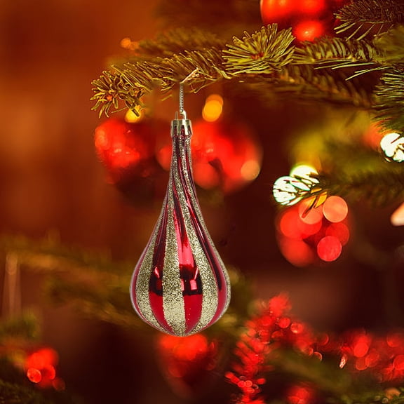 Nuoqisi Teardrop Ornaments for Christmas Tree Raindrop Christmas Ornaments Hanging Decoration Vintage Crystal Chandeliers Winter Party Decor, Red