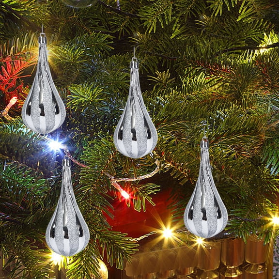 Nuoqisi Teardrop Ornaments for Christmas Tree Raindrop Christmas Ornaments Hanging Decoration Vintage Crystal Chandeliers Winter Party Decor, Silver