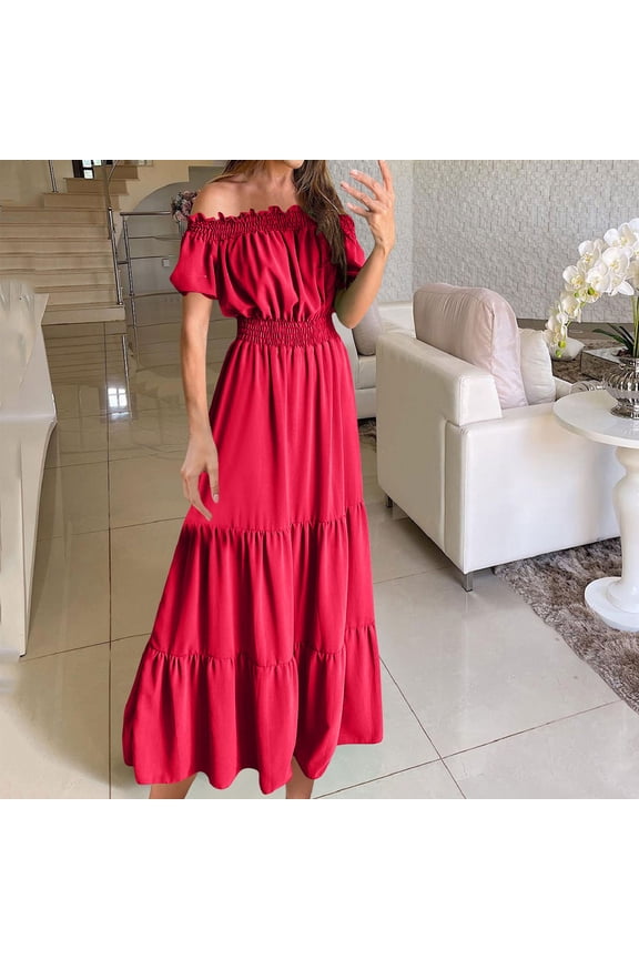 Woman Casual Slash Neck Long Skirts Summer Party Maxi Dress Office Dresses