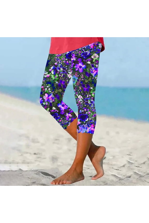Women High Waist Tummy Control Floral Print Leggings for Sports Running Gym Fitness Workout Yoga Cropped Pants