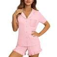 thumbnail image 1 of Nuoqisi Women Print Pajama Shorts Set Short Sleeve Button Up Shirt Shorts Pjs Sleepwear Loungewear 2026, 1 of 8