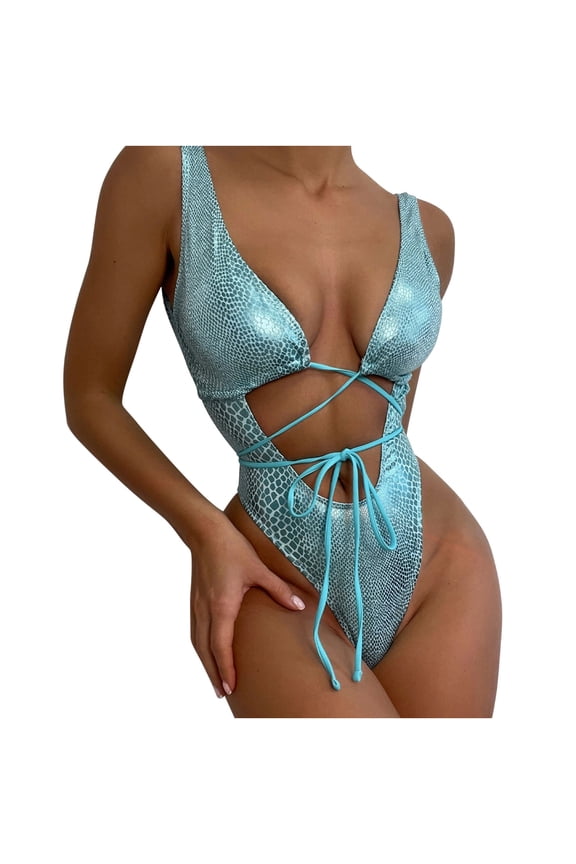 Women Rave Holographic Snakeskin Wrap Swimsuit Fashion Strappy Backless Bathing Suit Beach 2026