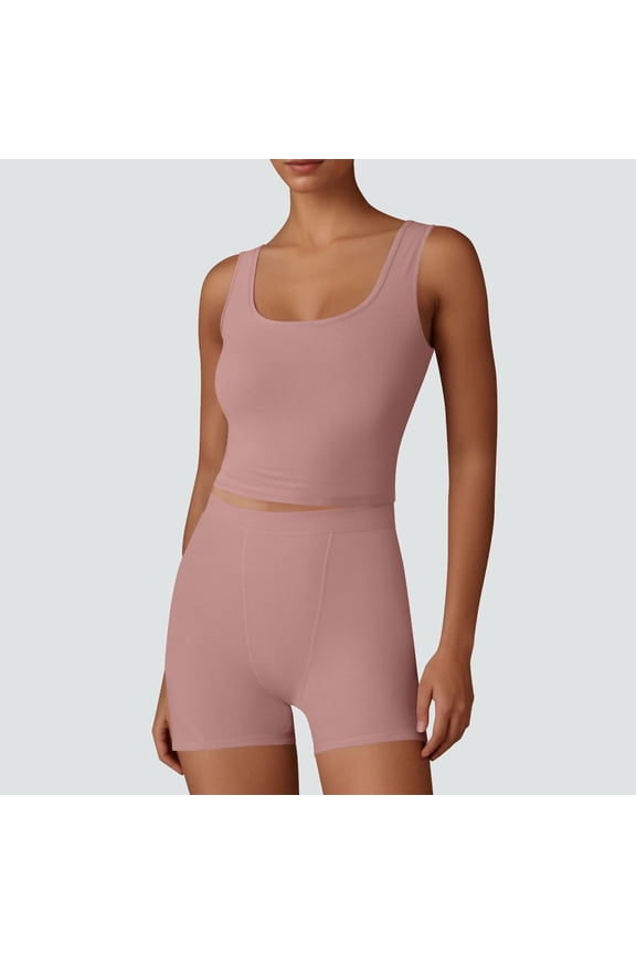 Women Summer Sets Sleeveless Racerback Crop Tank Top Cami Backless Scoopneck Shirts and Shorts Suits Yoga Running 2026