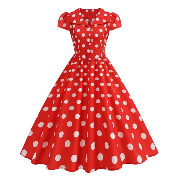 Nuoqisi Women's 1950s Retro Polka Dot Vintage Dress Short Sleeve Cocktail Prom Swing Midi Belt Dresses Notched Lapel