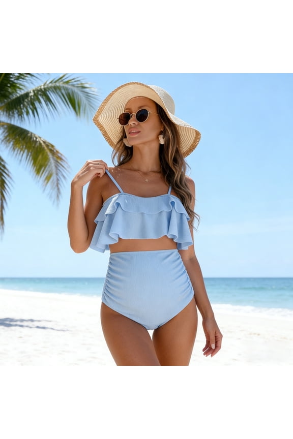 Women's 2 Piece Maternity Bikini Set Ruffle Trim Swimsuit Beach Vacation Bathing Suit