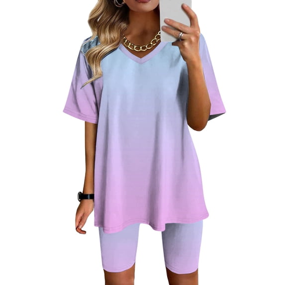 Nuoqisi Women's 2 Piece Outfits Casual Short Sleeve V-Neck Pullover Tops and Shorts Pants Lounge Sets 2026