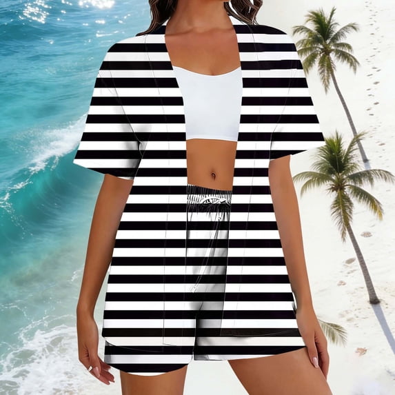Nuoqisi Women's 2 Piece Summer Outfits Loose Fitted Short Sleeve Shirt Set, Suitable for Office, Travel & Shopping Black 2026
