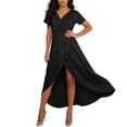 thumbnail image 1 of Nuoqisi Women's 2026 Spring Cross Midi Dress Casual Boho Deep V Neck Short Sleeve Solid Pleat Split Beach Long Dresses, 1 of 7